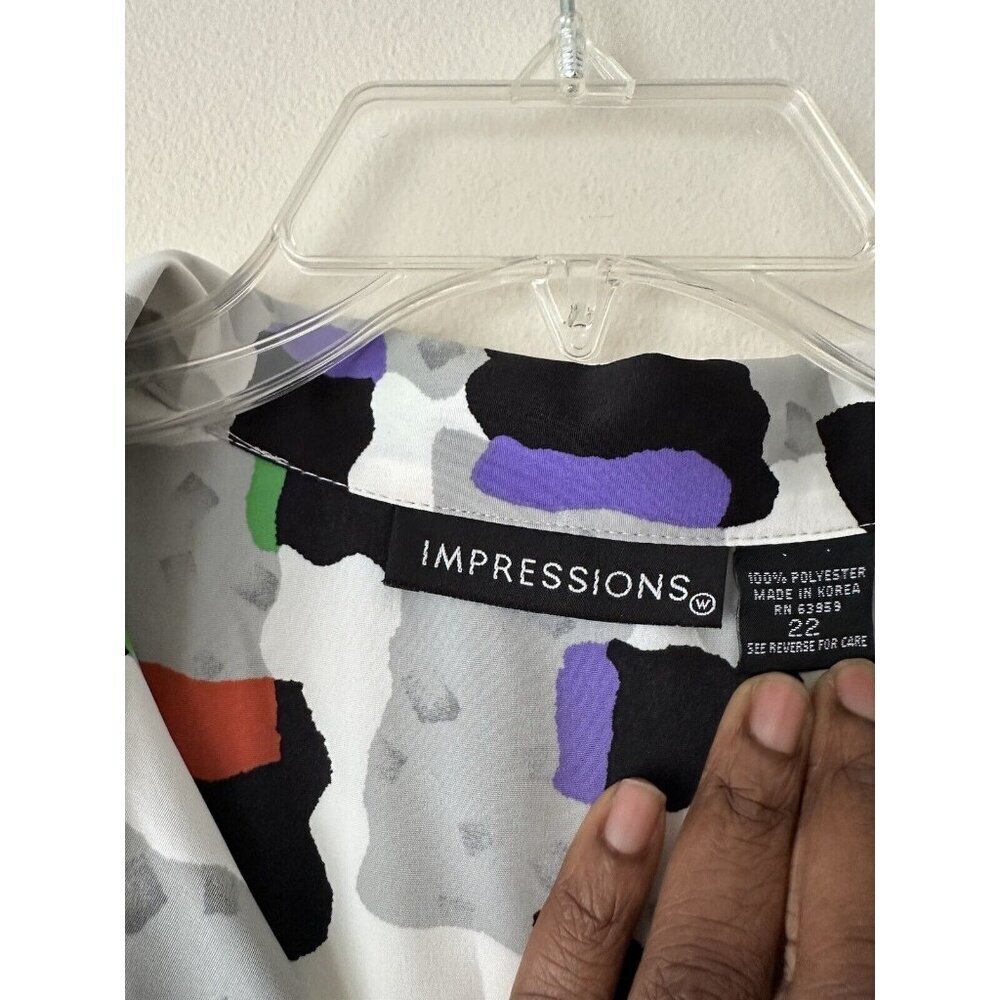 Impressions Patchwork Blouse Button Up Colorful R… - image 3